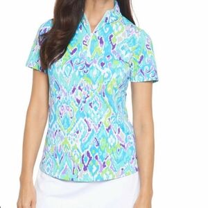 Ibkul Tillie Mock Neck Short Sleeve Shirt In Jade Lavender